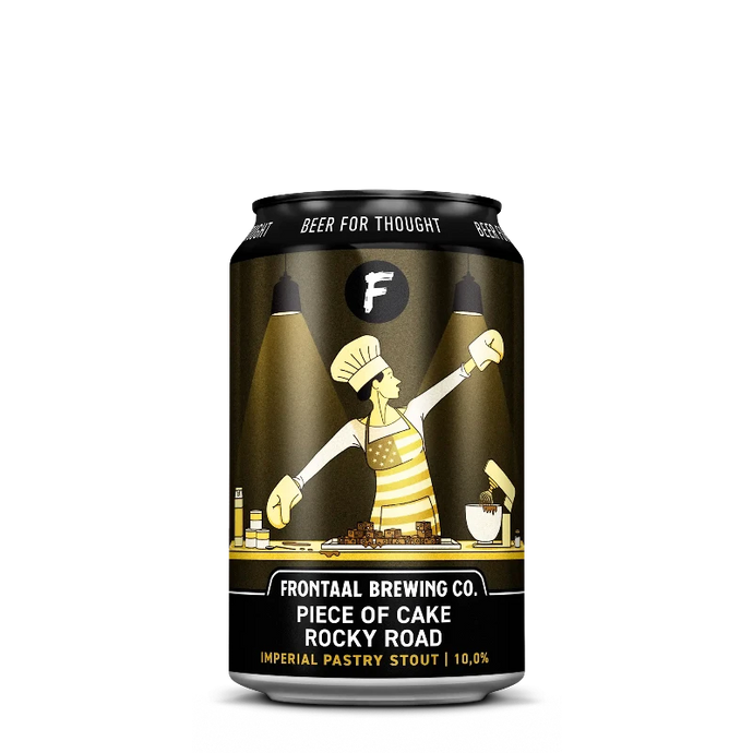 Piece of Cake Rocky Road Imperial Pastry Stout Chocolade, amandel en marshmallow Speciaalbier Frontaal Brewing Company